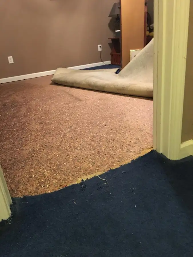Carpet pad removal revealing water damage during Water Mitigation Services in Medical Lake