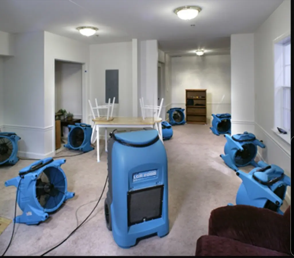 Air movers and dehumidifier setup for Water Damage Restoration in Medical Lake